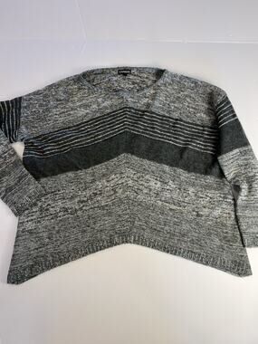 Express Women's M/L Wool Blend Sweater Gray Stripe Shark Bite